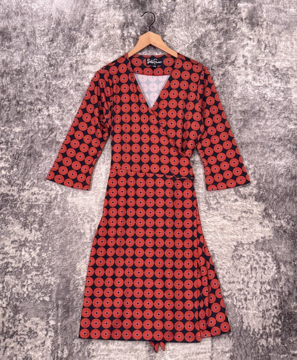 Lesley Evers Dress Large Womens Retro Geometric Cross Wrap